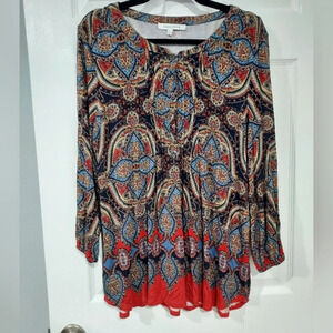 Rose + Olive Multicolored 3/4 Sleeve Shirt in Size XL